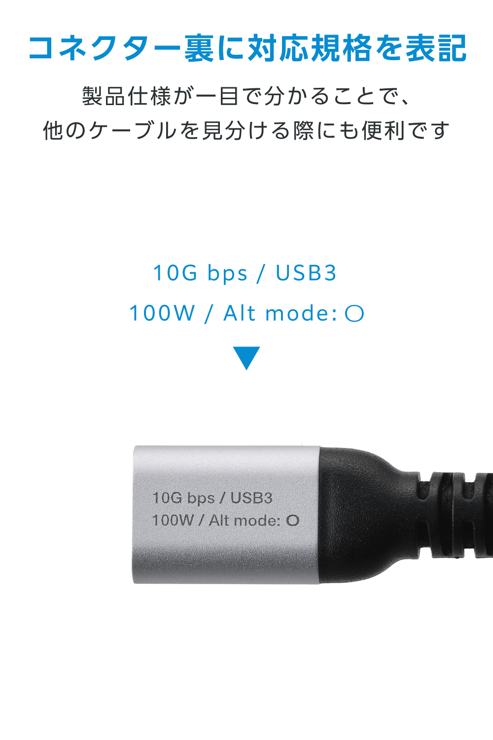 USB Type-C(TM) - USB Type-C延長ケーブル(10Gbps/100W/高耐久