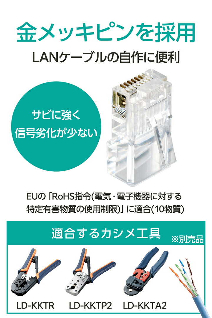自作用RJ45コネクター(Cat5e/単線ヨリ線両対応/10個入) | エレコム