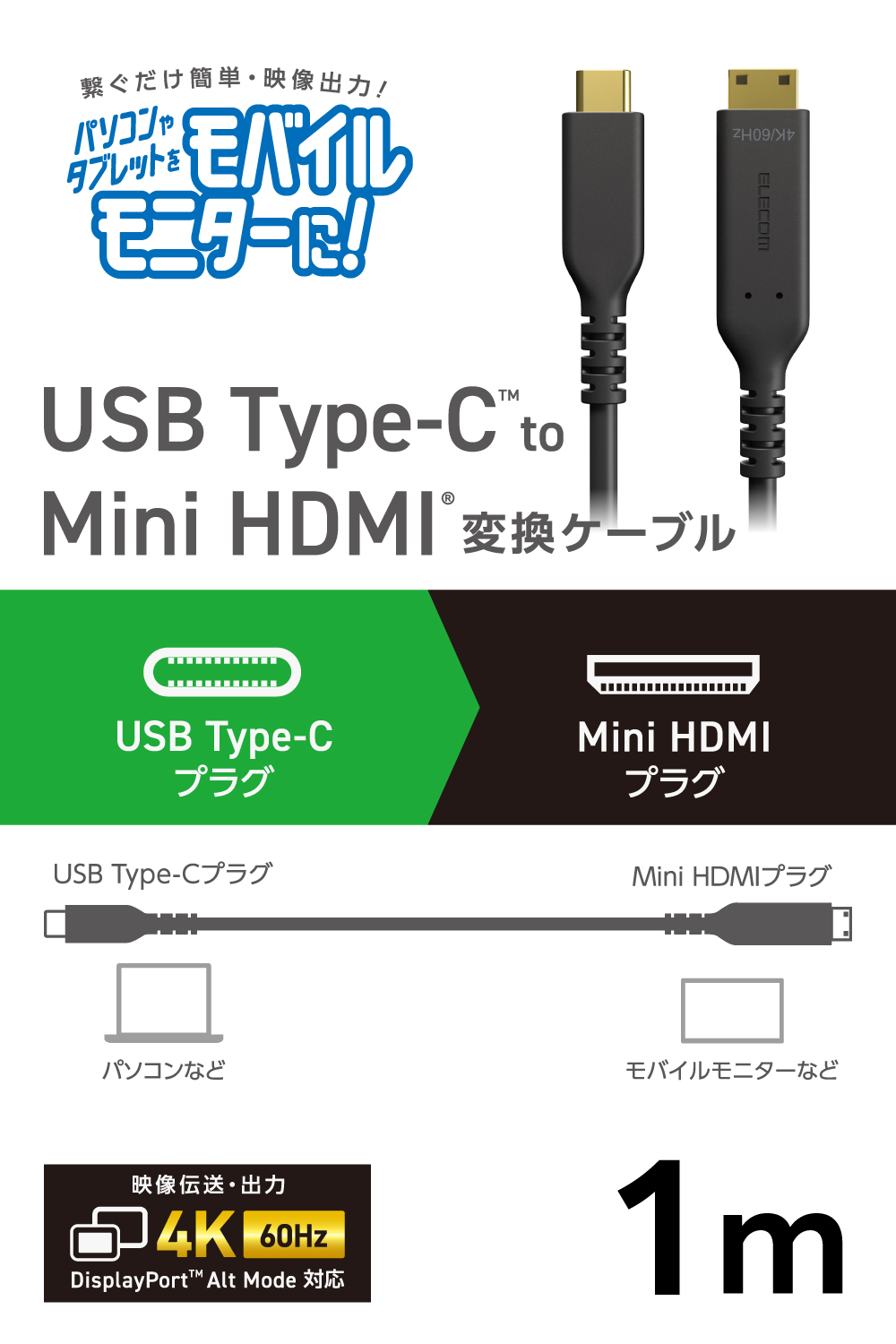 USB Type-C(TM) - Mini HDMI(R)変換ケーブル | エレコムダイレクト