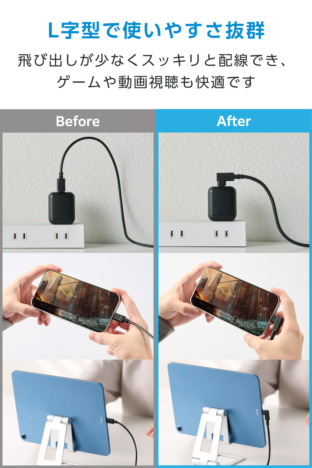 USB Type-C(TM)ケーブル やわらか両端L字タイプ | エレコムダイレクト
