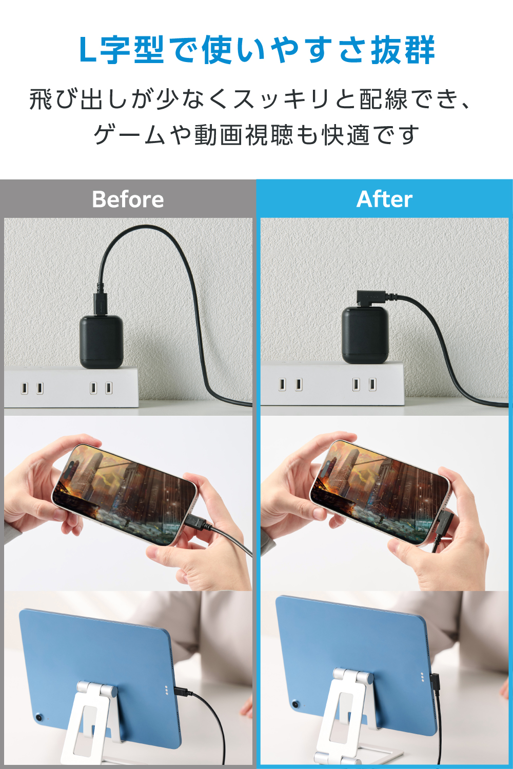 USB Type-C(TM)ケーブル やわらか両端L字タイプ | エレコムダイレクト