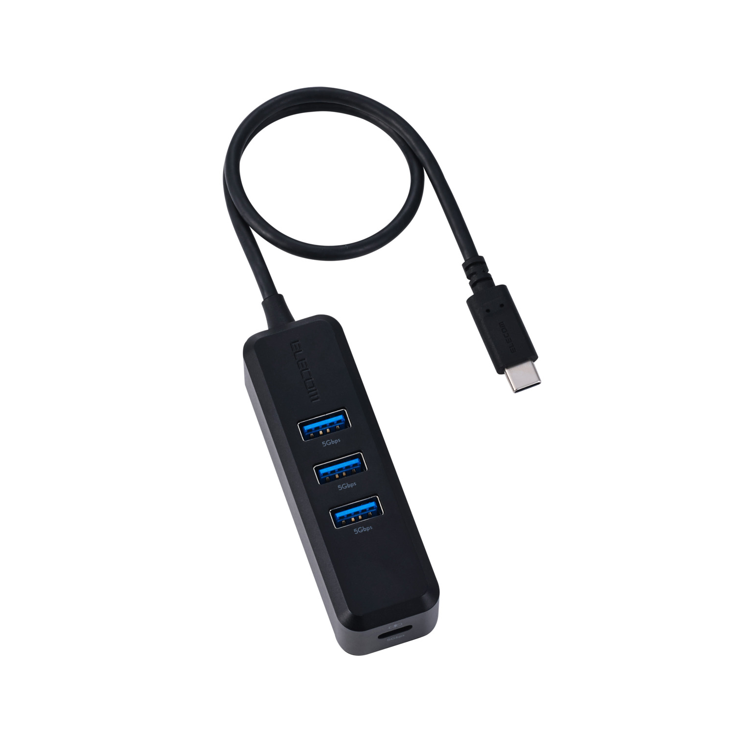 エレコム USB Type-C接続 マグネット付き USBハブ 4ポート USB PD 最大95W給電 USB-A×3 USB-C×1 ケーブル直付け 0.3m ブラック U3HC-T040PBK