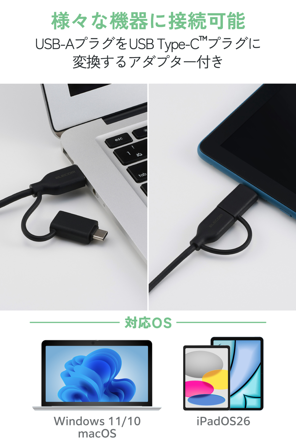 USB Type-C(TM)変換アダプター付き USBハブ(7ポート/USB 5Gbps