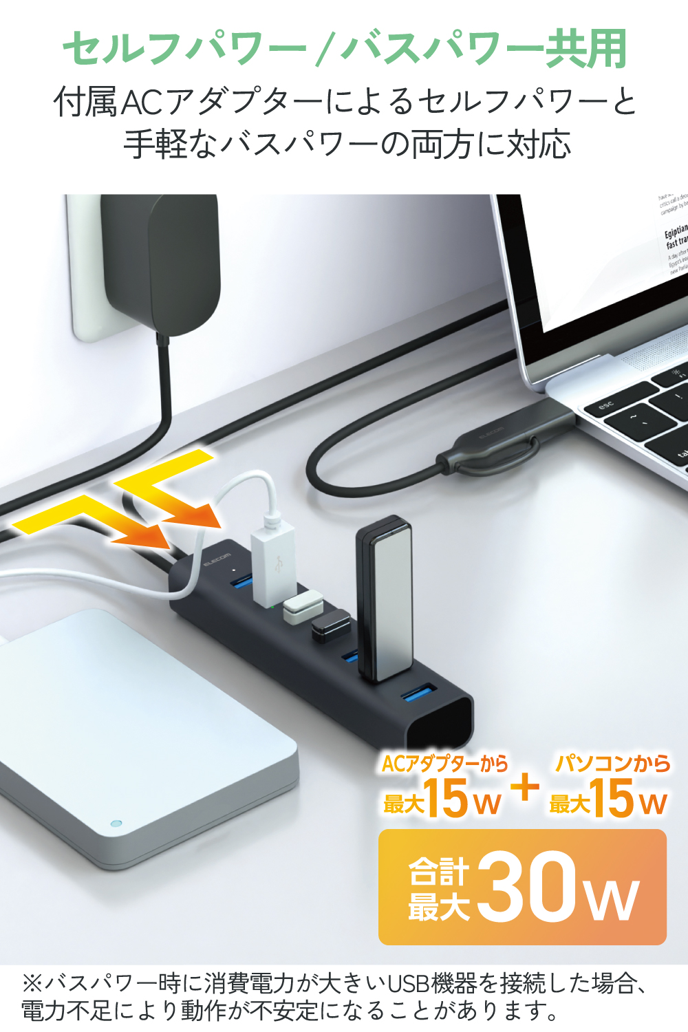 USB Type-C(TM)変換アダプター付き USBハブ(7ポート/USB 5Gbps