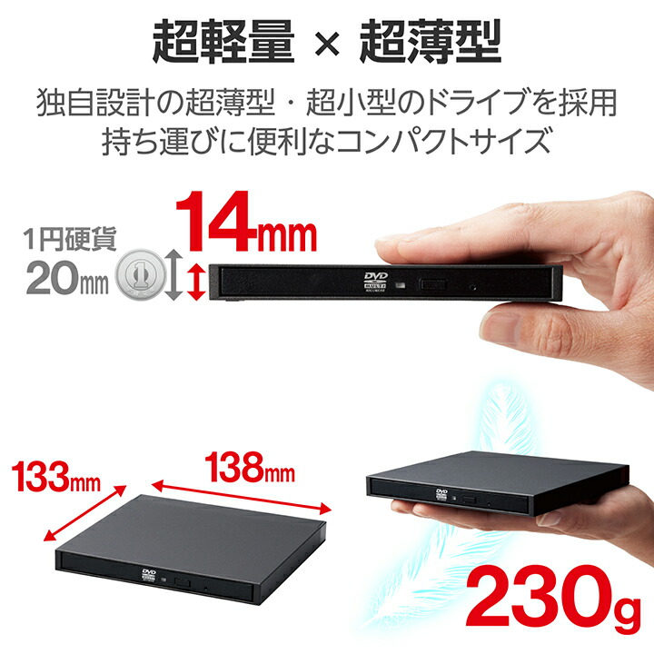 Type-A/C対応 再生・編集・書込ソフト付USB3.2(Gen1)ポータブルDVD