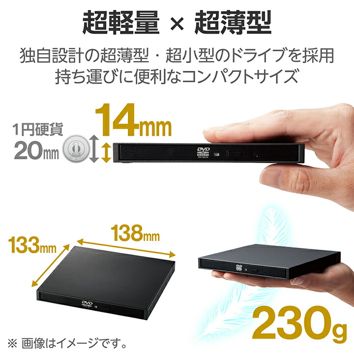 Type-A/C対応読込専用 USB3.2(Gen1) ポータブルDVD-ROM ブラック