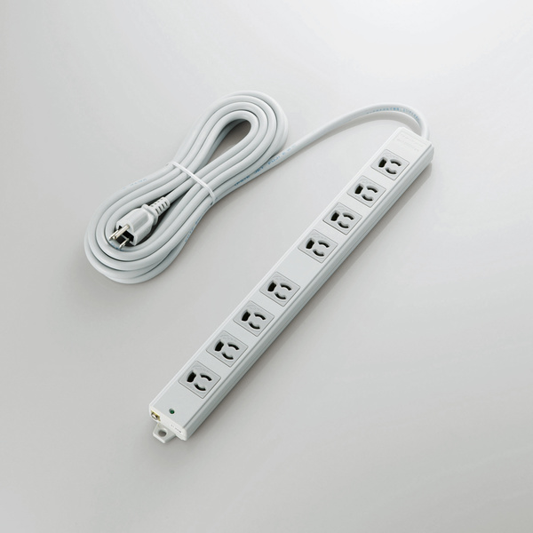 エレコム　EU RoHs指令準拠 二重構造工事用タップ 5m 3ピン 8個口 グレー T-WRM3850LG/RS